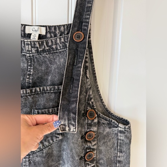 Easel Washed Black Denim Loose Fit Overalls - Picture 4 of 9